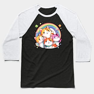 Colorful Heart Love Cats Kawaii - Funny Cats Baseball T-Shirt